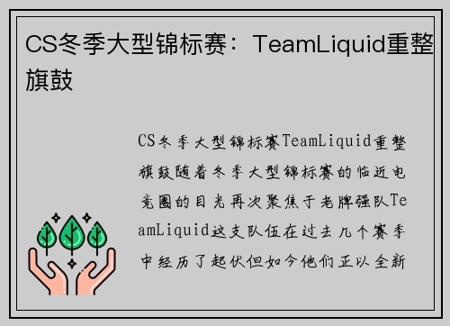 CS冬季大型锦标赛：TeamLiquid重整旗鼓